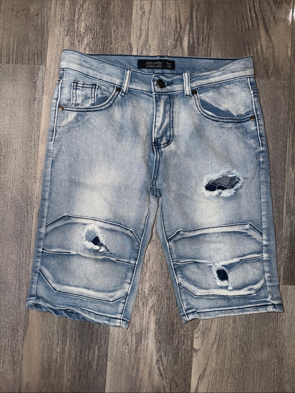Boys Light Blue Distressed Denim Jean Shorts